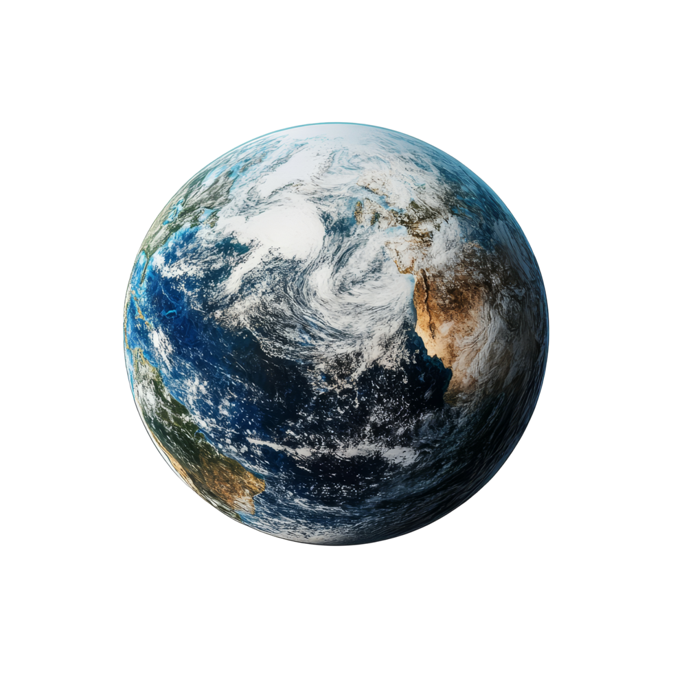 Earth globe viewed from space against a transparent background showcasing blue oceans and green landmasses, Earth Globe from Space On transparent background png