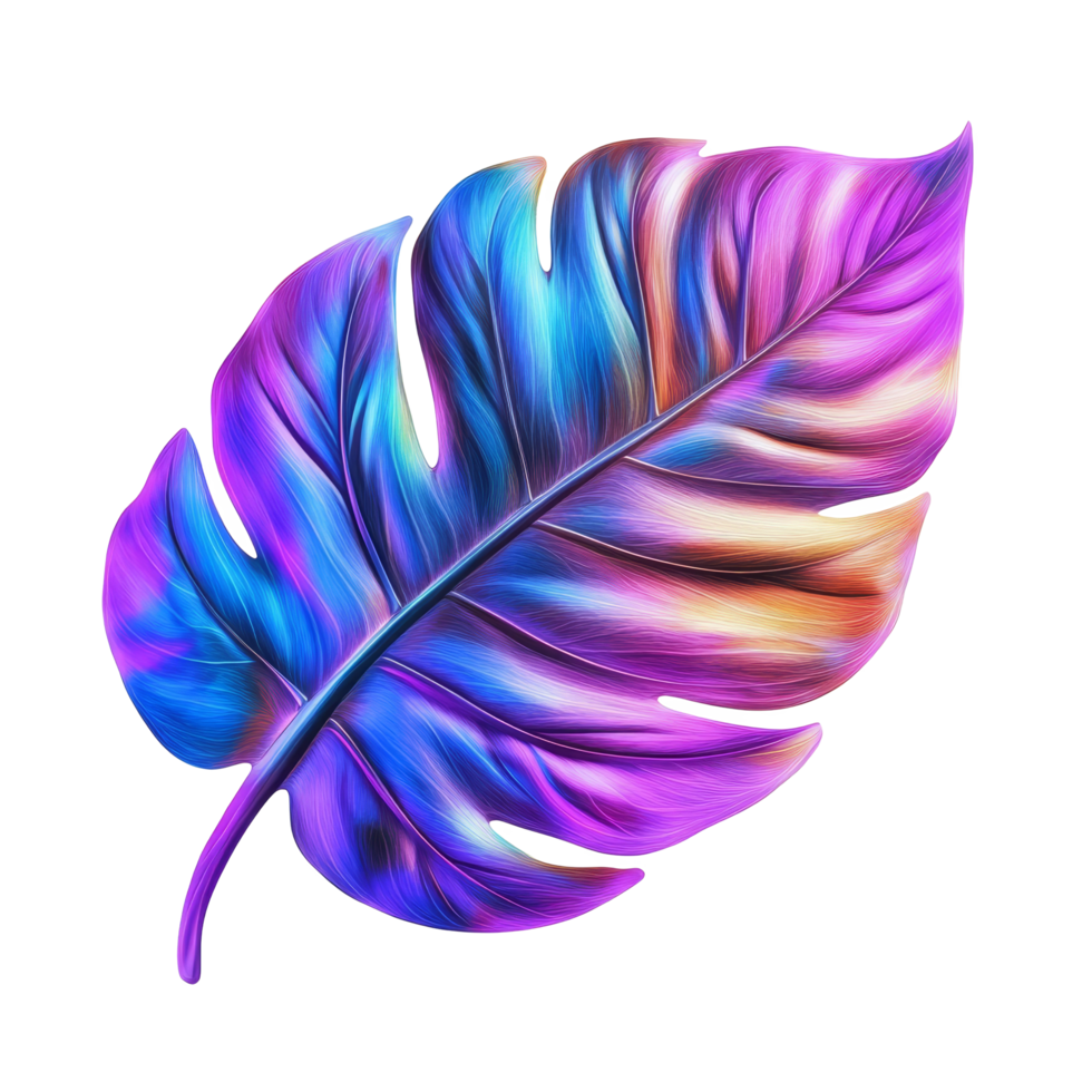 Vibrant tropical leaf with colorful hues isolated on a transparent background showcasing exotic beauty and natural artistry, colorful exotic tropical leaf isolated transparent background png