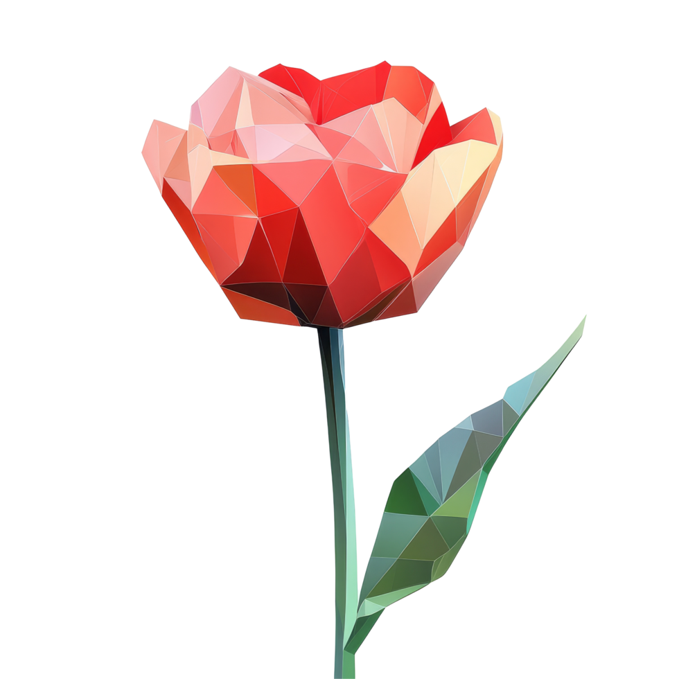 Geometric polygonal flower design with vibrant hues on a clean transparent background, showcasing abstract art, Polygonal flower on transparent background. Geometric polygonal flower transparent png