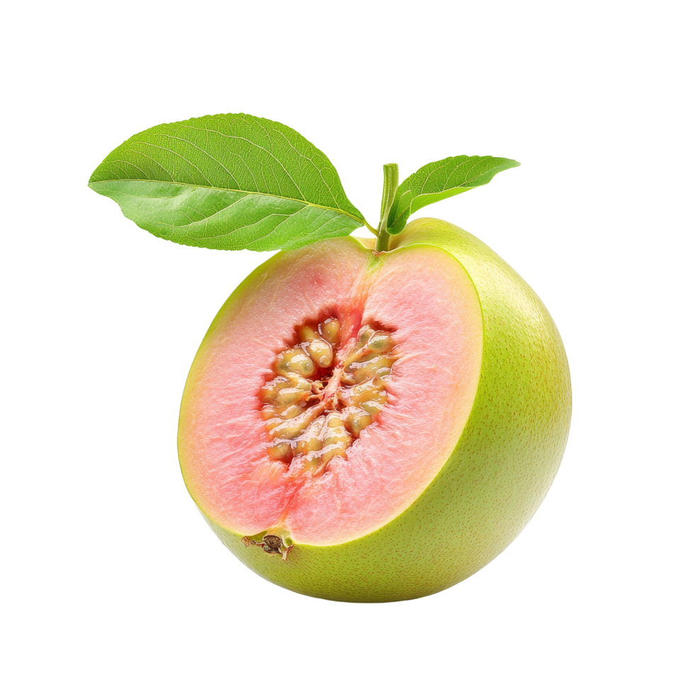 Fresh guava fruit cut in half with vibrant pink flesh on a clean transparent background ready for culinary use, guava isolated on transparent background png