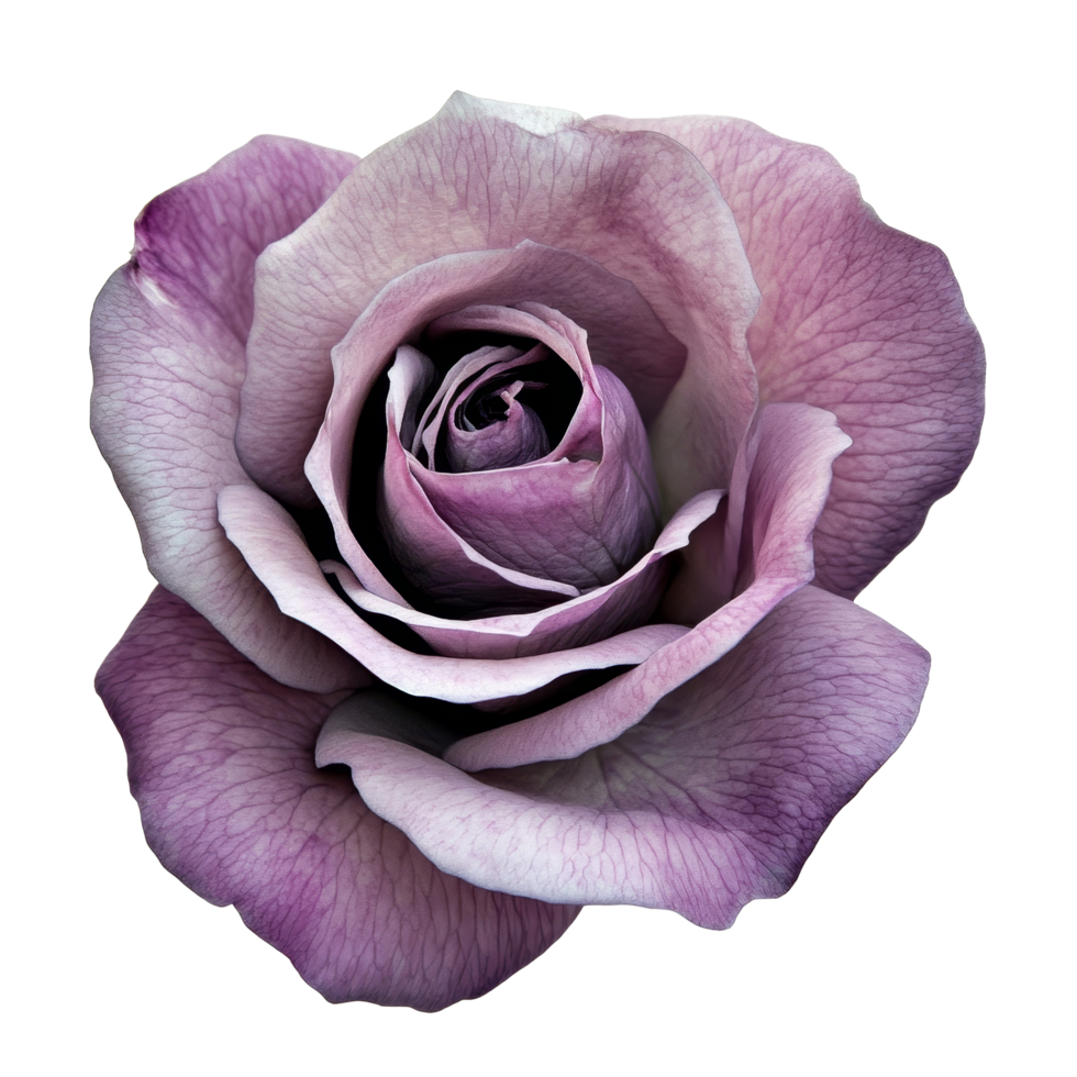 A delicate violet rose flower with a single petal on a soft transparent background, showcasing its natural beauty up close, of a singlepetaled violet rose flower on a transparent background or png