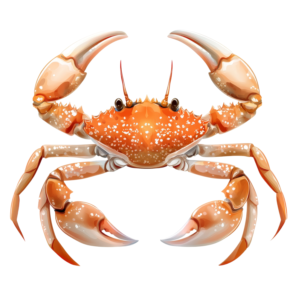 Detailed illustration of a crab with distinctive features set against a clean transparent background, highlighting its anatomy and colors, a red crab top view isolated on transparent background png