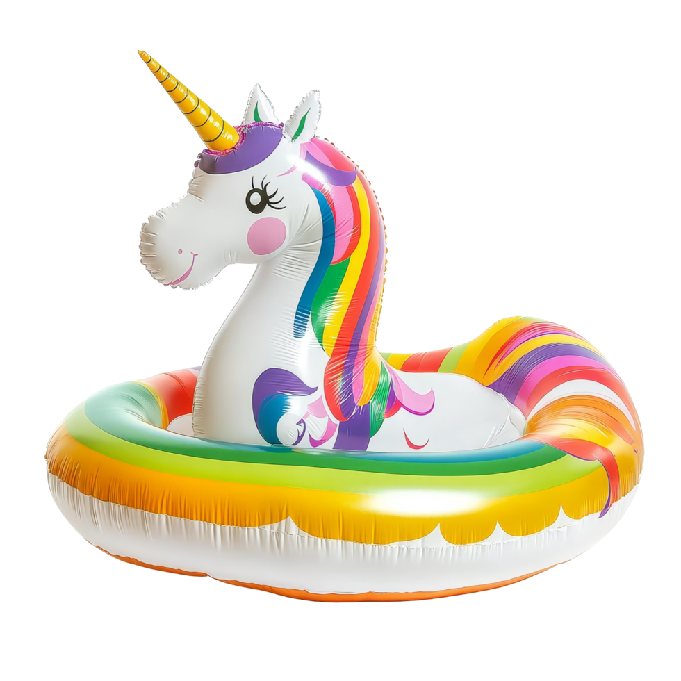 Bright and colorful unicorn inflatable pool float perfect for summer fun at the pool or beach, Unicorn Inflatable Pool Float On transparent background png