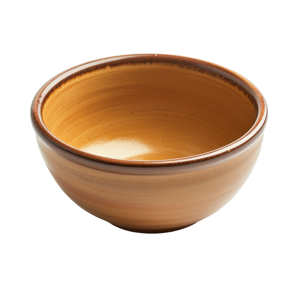 A simple empty ceramic bowl resting on a clean transparent background highlighting its smooth finish and warm color, empty ceramnic bowl on transparent background png