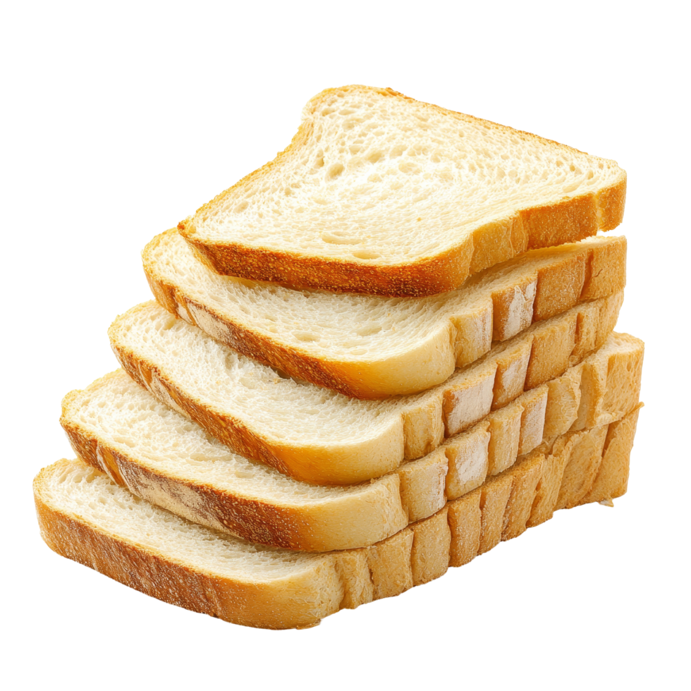 Slices of fresh, soft bread stacked neatly on a transparent background for culinary or baking uses, Sliced bread isolated png