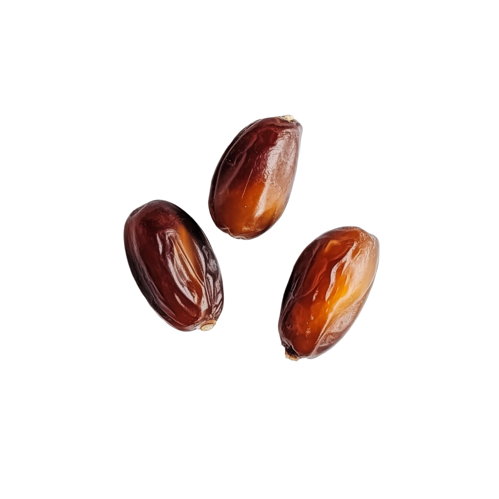 Fresh dates on a transparent background showcasing their rich texture and color enhancements, dates on transparent background png
