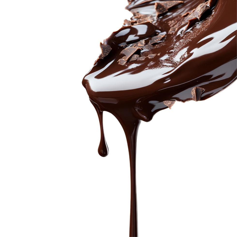 Luscious chocolate pouring smoothly with a dripping effect against a clean transparent background, Luscious Chocolate Pour with Dripping Effect transparent background png