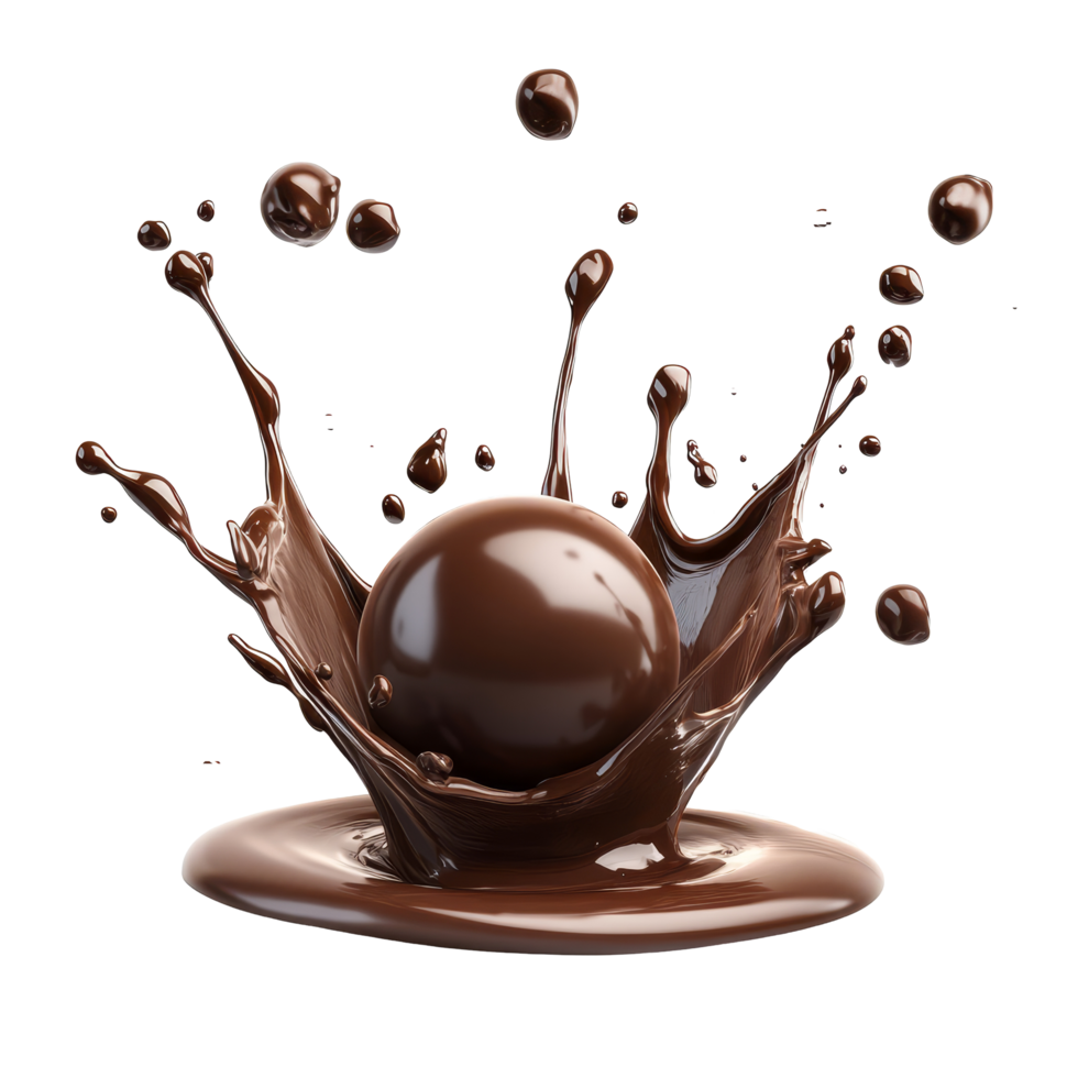 Delicious chocolate ball creates a splash in rich sauce against a clean transparent backdrop, Chocolate Ball Splash with Sauce on transparent background png