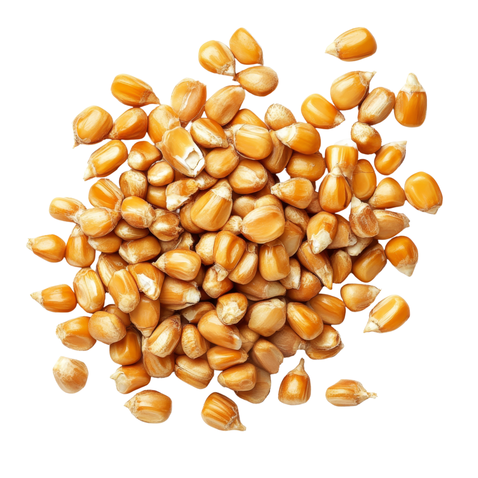 Isolated corn seeds on a transparent background showcasing their vibrant color and texture, suitable for agricultural and culinary uses, Cornseeds isolated on transparent background png