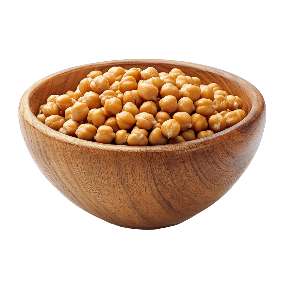 Chickpeas in a wooden bowl isolated on a transparent background, showcasing their natural golden color and texture for culinary use, Chickpea in wood bowl isolated on transparent background png