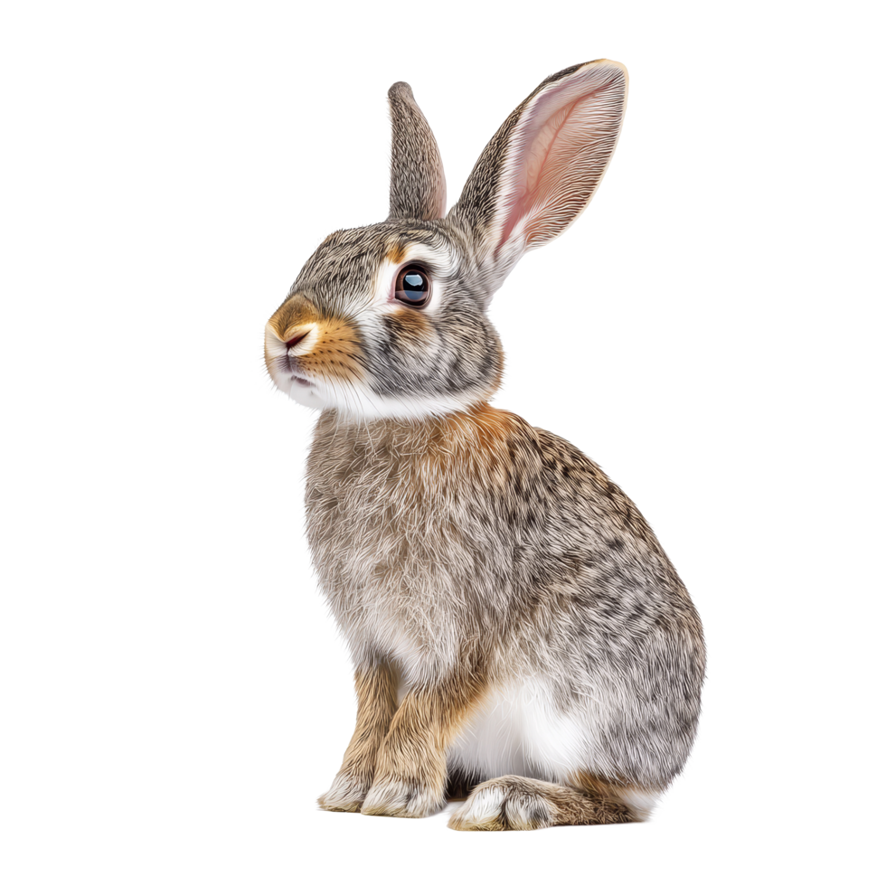 A curious rabbit on a transparent background, displaying its soft fur and attentive expression, rabbit isolated on transparent background png