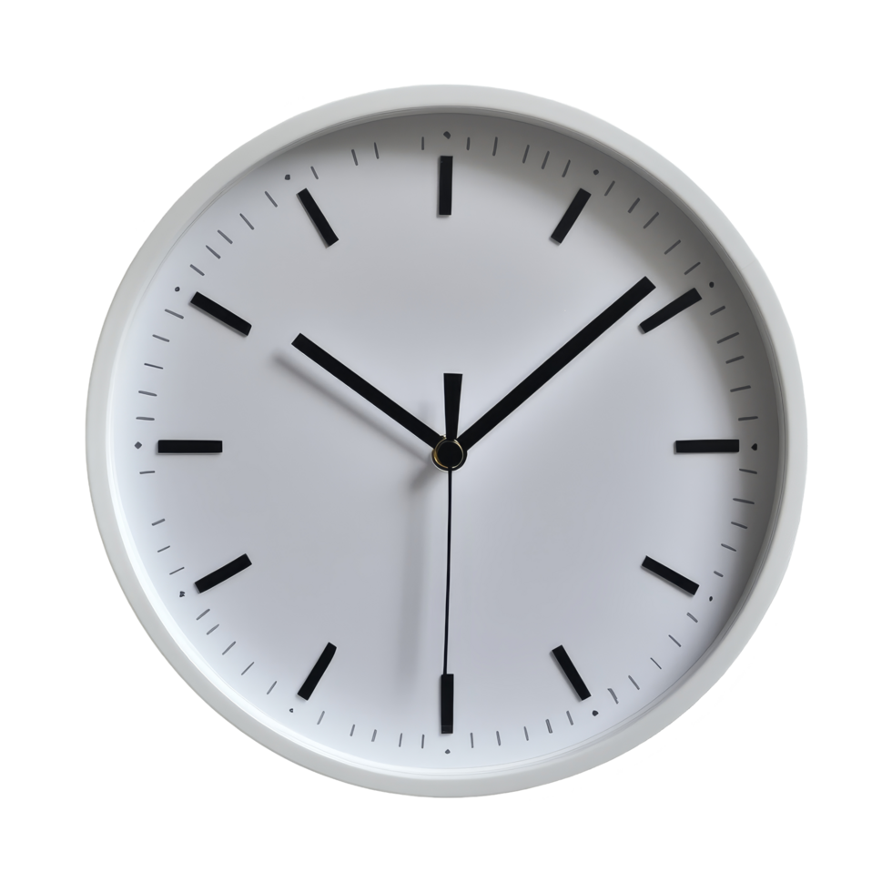Modern wall clock with minimalist design and clear black markers against a transparent background for stylish decor, Modern Wall Clock Isolated on transparent background png
