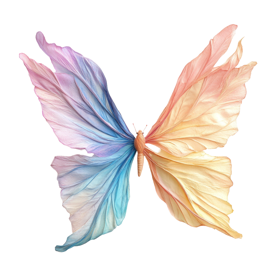 Delicate fairy wings in soft pastel colors isolated on a transparent background for whimsical decor and crafts, Fairy Wings with Soft Pastel Colors, Isolated on transparent background png