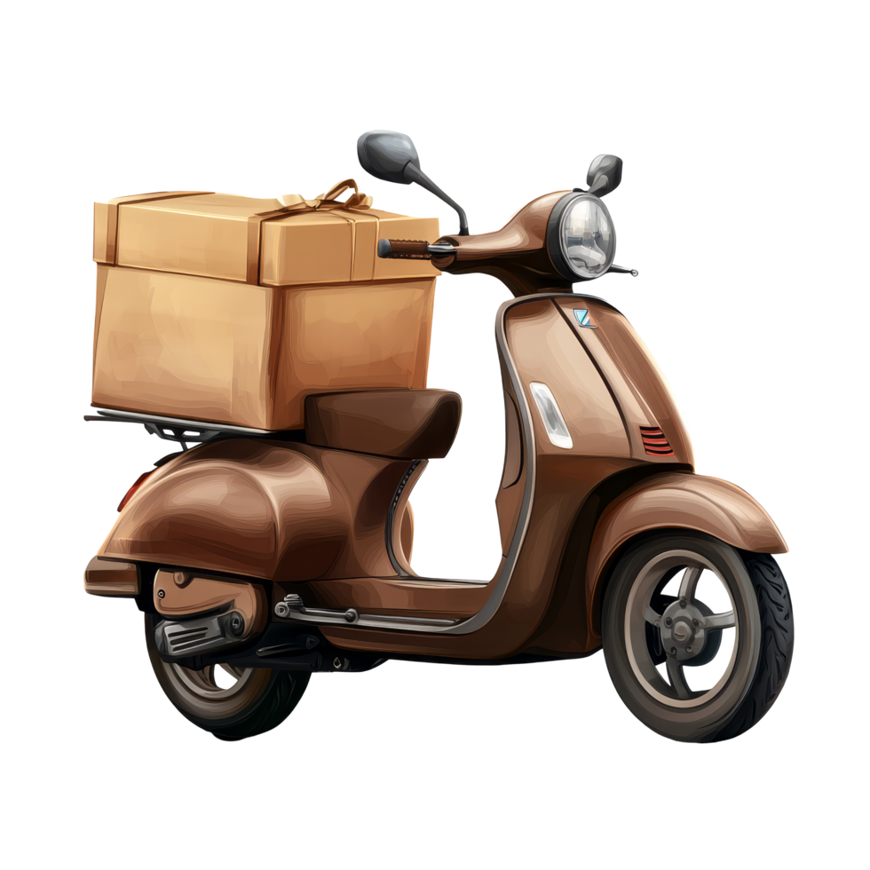 Food delivery scooter carrying packed boxes on a transparent background ready for service, food delivery in scooter on transparent background png