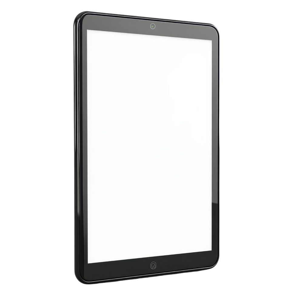 Modern tablet with blank screen isolated on transparent background highlighting design and technology features, human hand holding tablet with blank display screen isolated on transparent background png