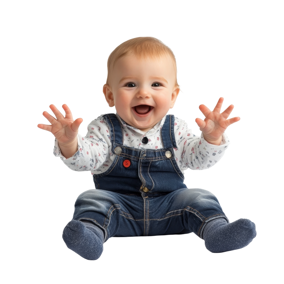 Happy baby enjoying a playful moment with joyful gestures on a bright transparent background, Happy Baby Gesture on transparent background png