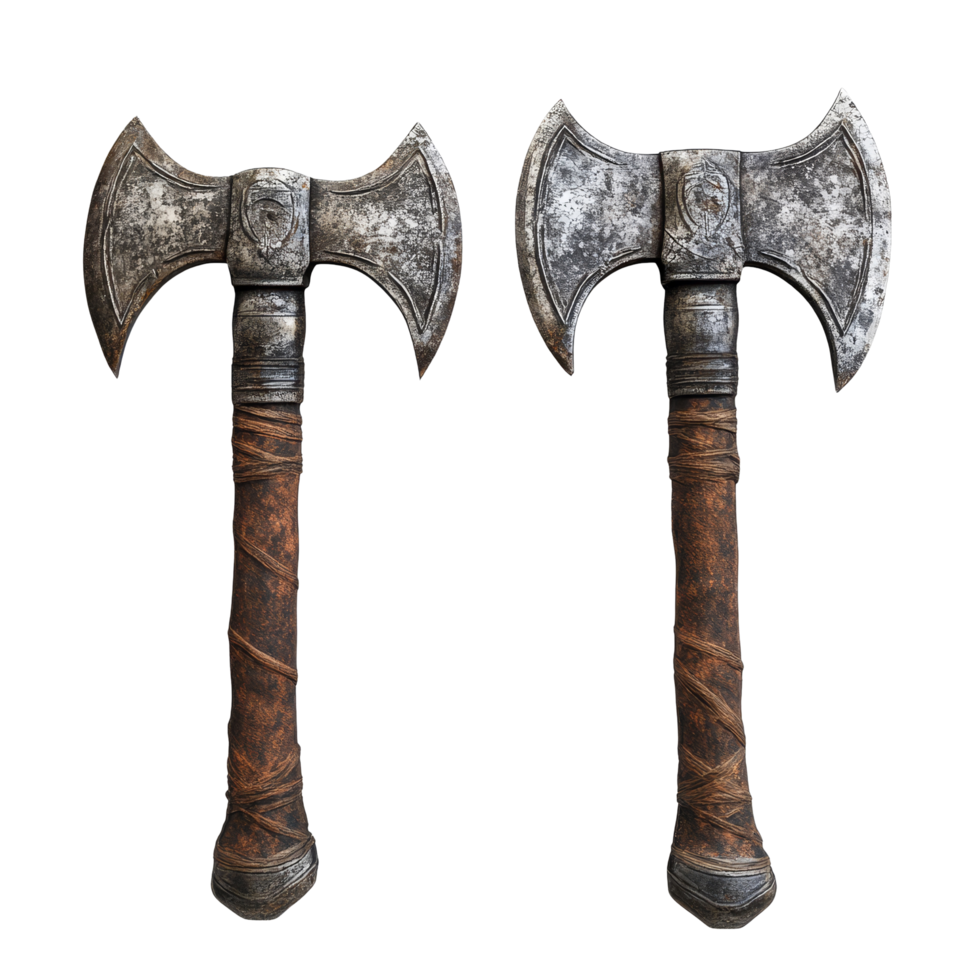 Fantasy battle axes with intricate designs on a transparent background showcasing craftsmanship and combat potential, Fantasy Battle Axes or Hatchet Isolated on transparent background png