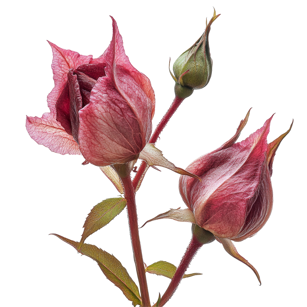 Roselle flowers with pink petals and green buds captured on a bright transparent background, roselle on transparent background png