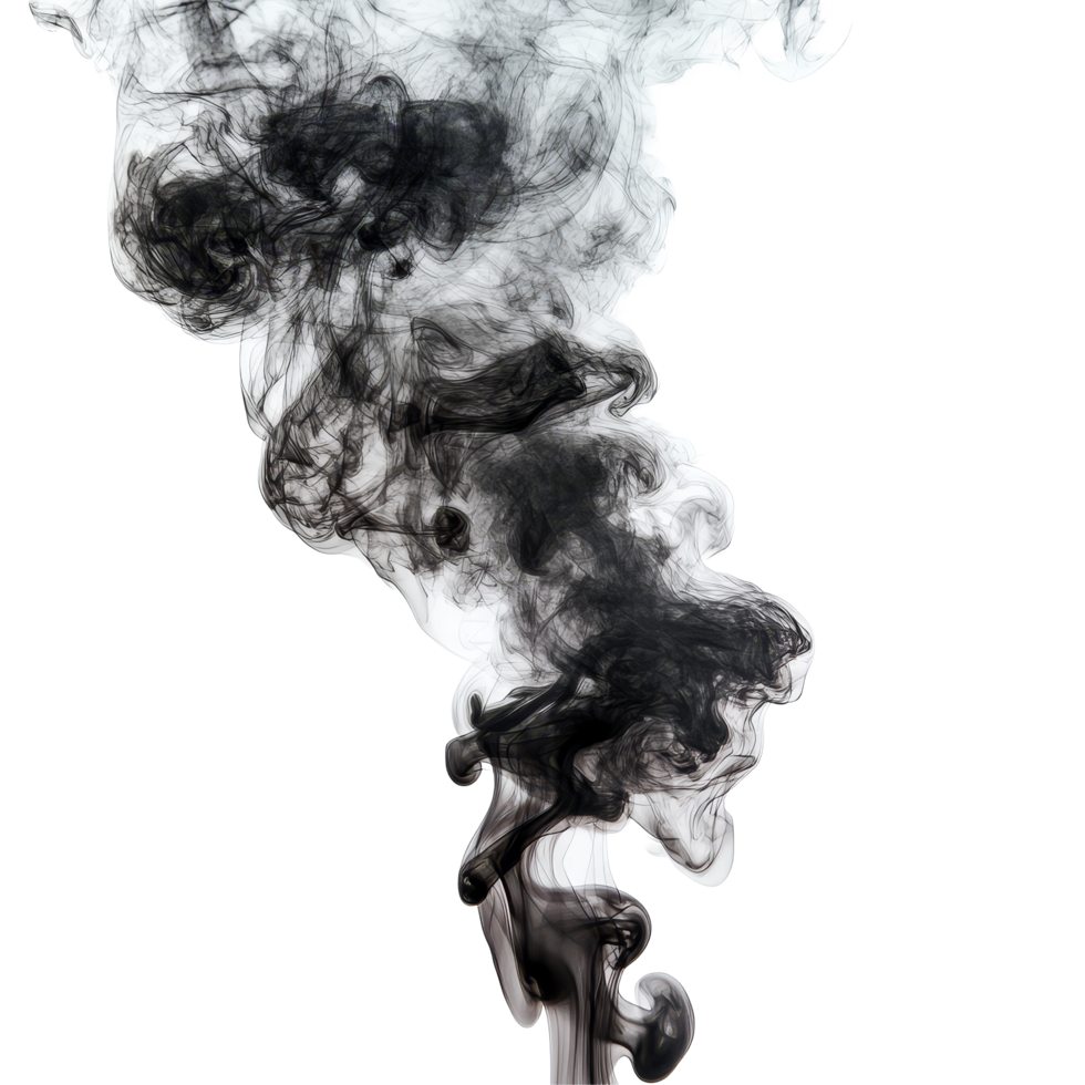 Isolated black smoke swirling against a transparent background creating unique abstract shapes, black smoke isolated on transparent background png