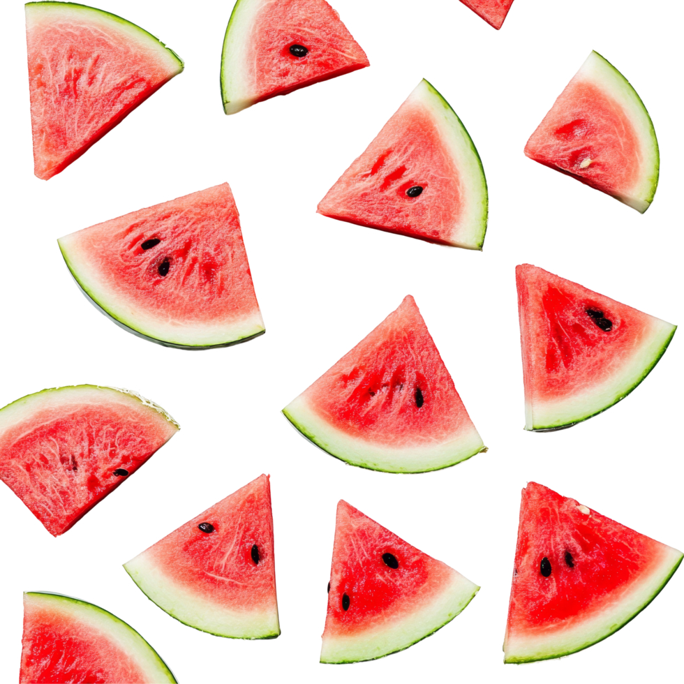 Refreshing slices of watermelon arranged on a clean transparent background, perfect for summer snacking occasions, pieces of refreshing slice watermelon on transparent background png
