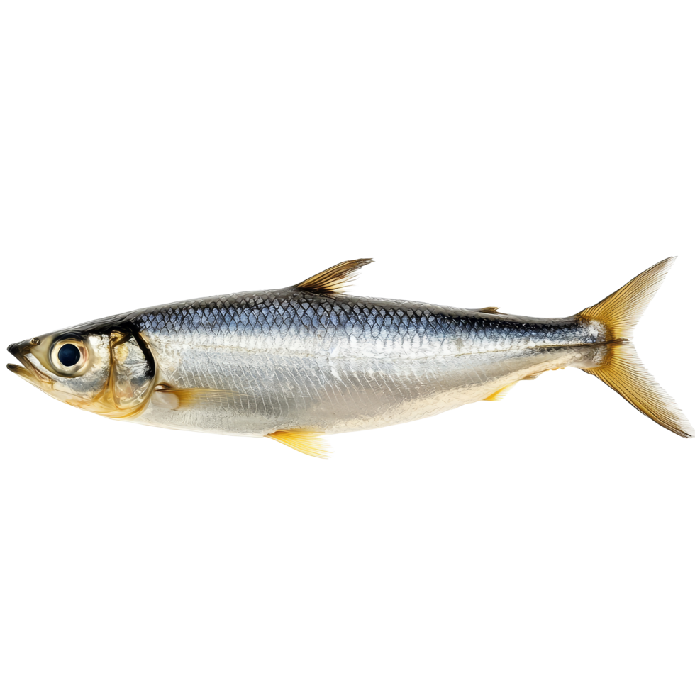 Sardine fish isolated against a transparent background showcasing its vibrant colors and details, a sardine fish isolated on transparent background png