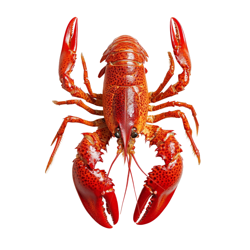 Freshly caught red crawfish displayed on a clean transparent background, highlighting its vibrant color and details, Red crawfish on transparent background png