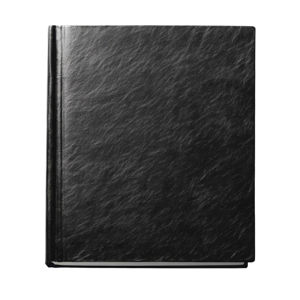 A blank square book resting on textured black paper against a transparent transparent surface, blank square book at black textured paper on transparent backgroundfile png