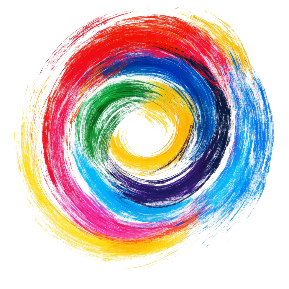 Colorful circular brush stroke design with vibrant hues swirling around in an artistic and abstract manner, scribble colorful circle brush stroke isolated on transparent background png