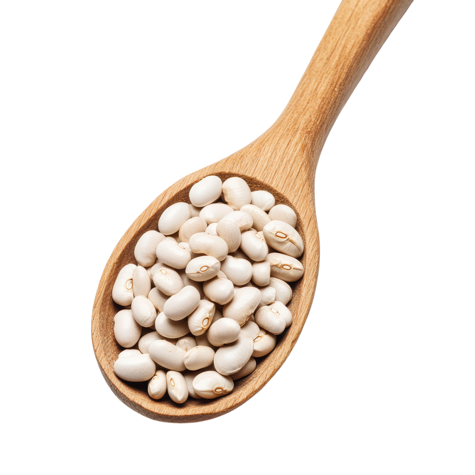 transparent beans in a wooden spoon isolated on a clean transparent background for culinary displays and food recipes, transparent beans in wood spoon isolated on transparent background png