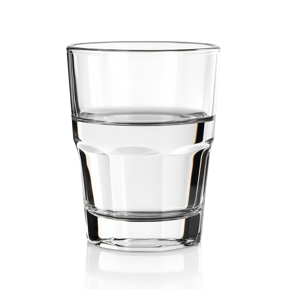 A clear glass of water placed on a transparent background, highlighting its simplicity and purity, glass of water isolated on transparent background png