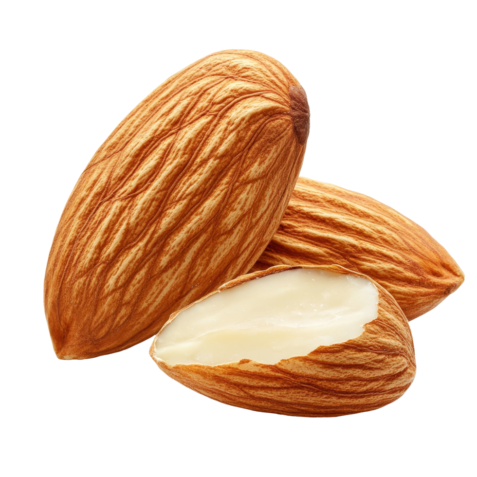 Almond nuts displayed on a transparent background with a beautiful transparent effect for an elegant look, Almond. Nuts isolated on transparent background png