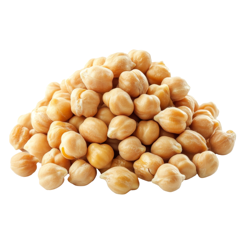 A heap of preserved chickpeas isolated on a transparent background showcasing their natural color and shape, Heap of preserved chickpeas isolated on transparent background png