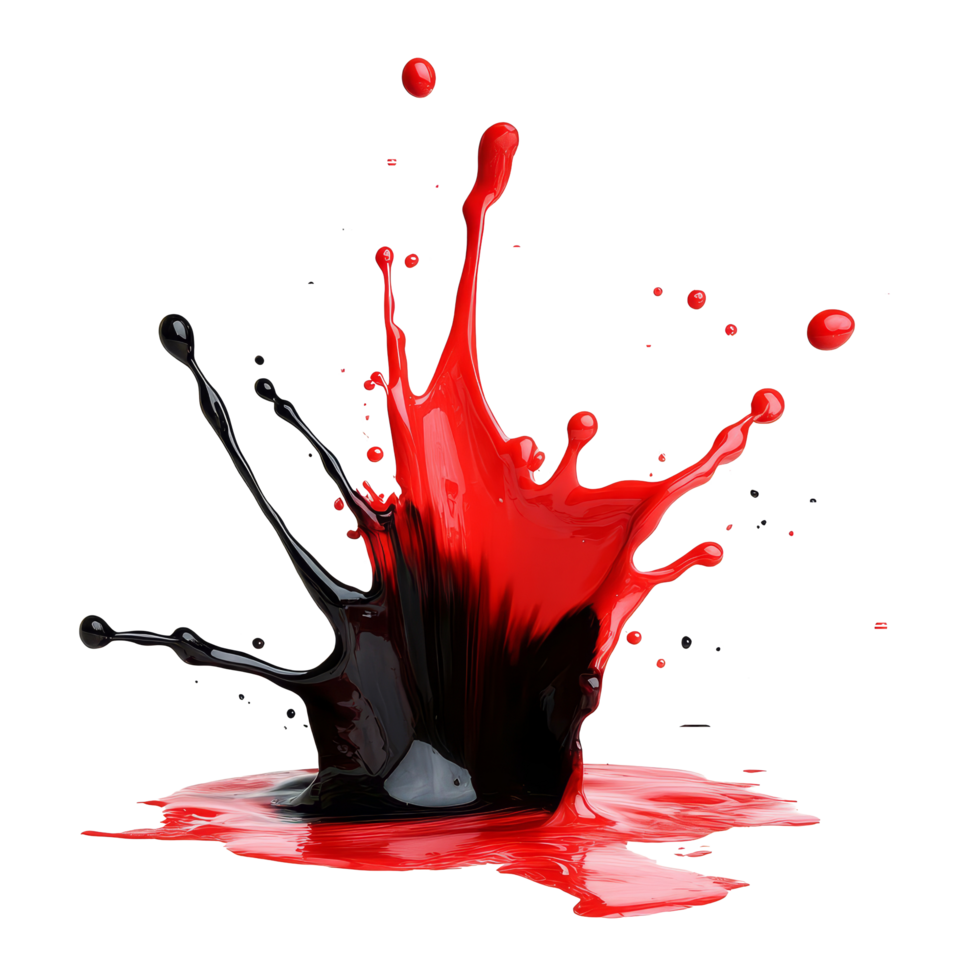 A vibrant black and red color splash isolated on a transparent background showcasing artistic expression, black red color splash isolated on transparent background png