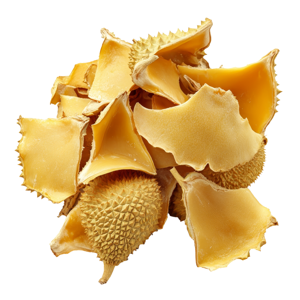 Durian peels arranged in a cluster isolated on a clean transparent background highlighting their unique texture and color, durian peels isolated on transparent background png