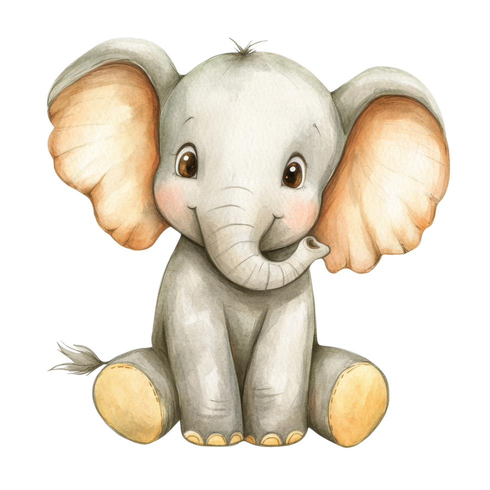 Adorable elephant sitting cheerfully against a transparent background with soft features and warm colors showcasing its endearing personality, cute elephant isolated on transparent background png
