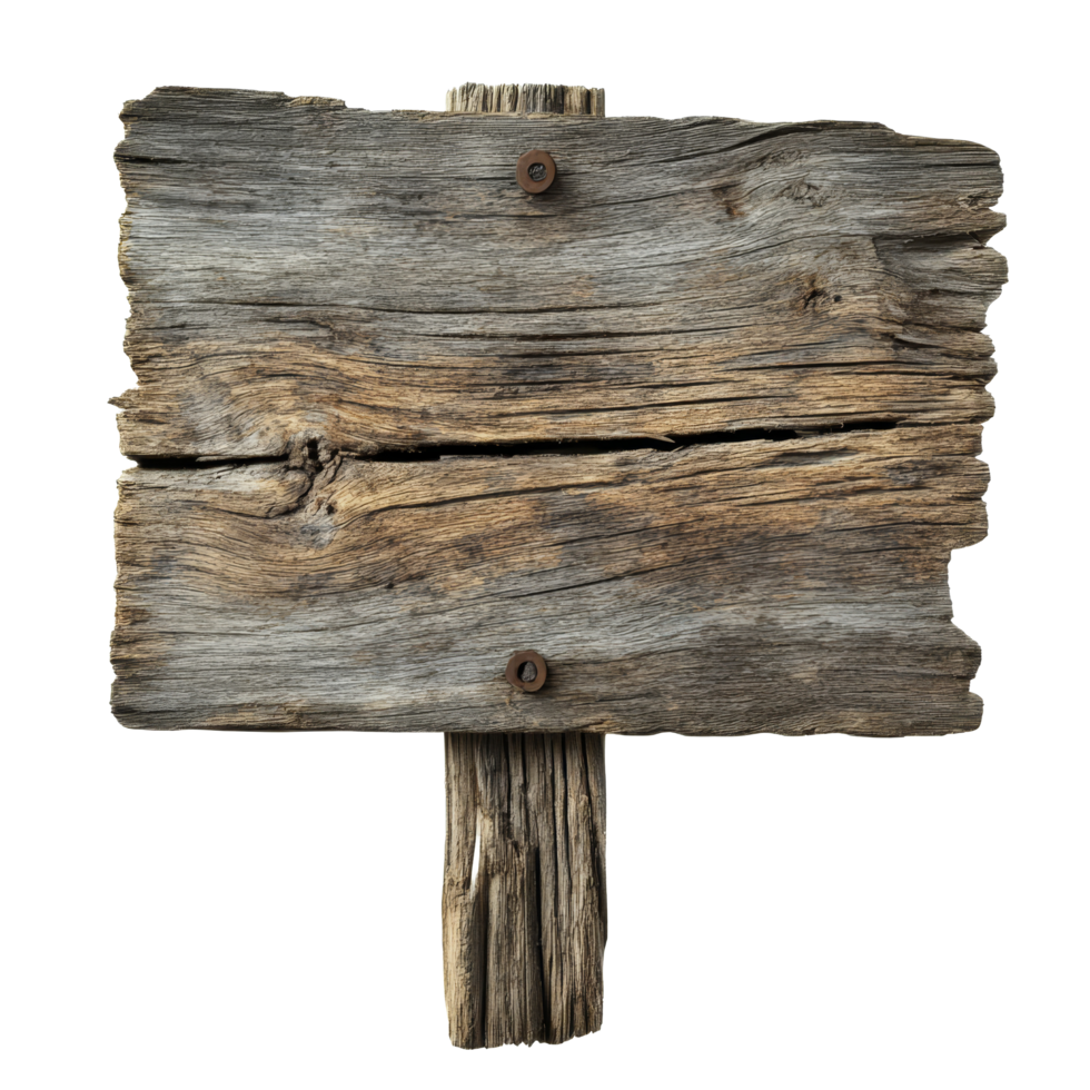 Old wooden sign with rustic texture isolated on a transparent background for signage, decoration, or craft purposes, old wooden sign isolated on transparent background png