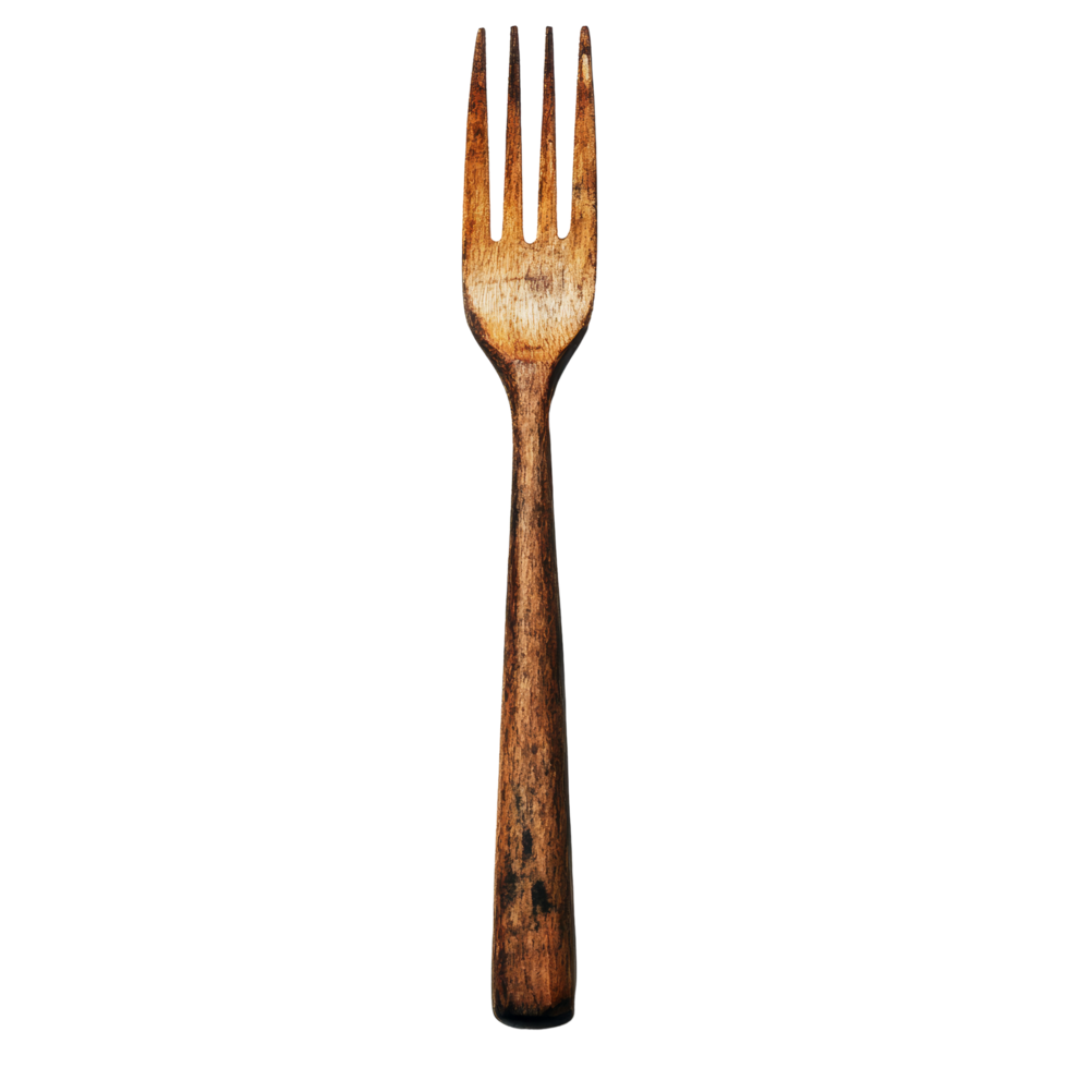 Wooden fork displayed on a clean transparent background emphasizing its natural texture and rustic charm, Wooden fork on transparent backgroundfile png