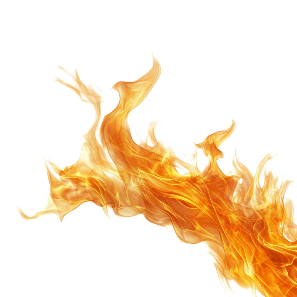 Dramatic display of vibrant flames dancing against a pure transparent background in a captivating fire illustration, fire and flames isolated on transparent background png