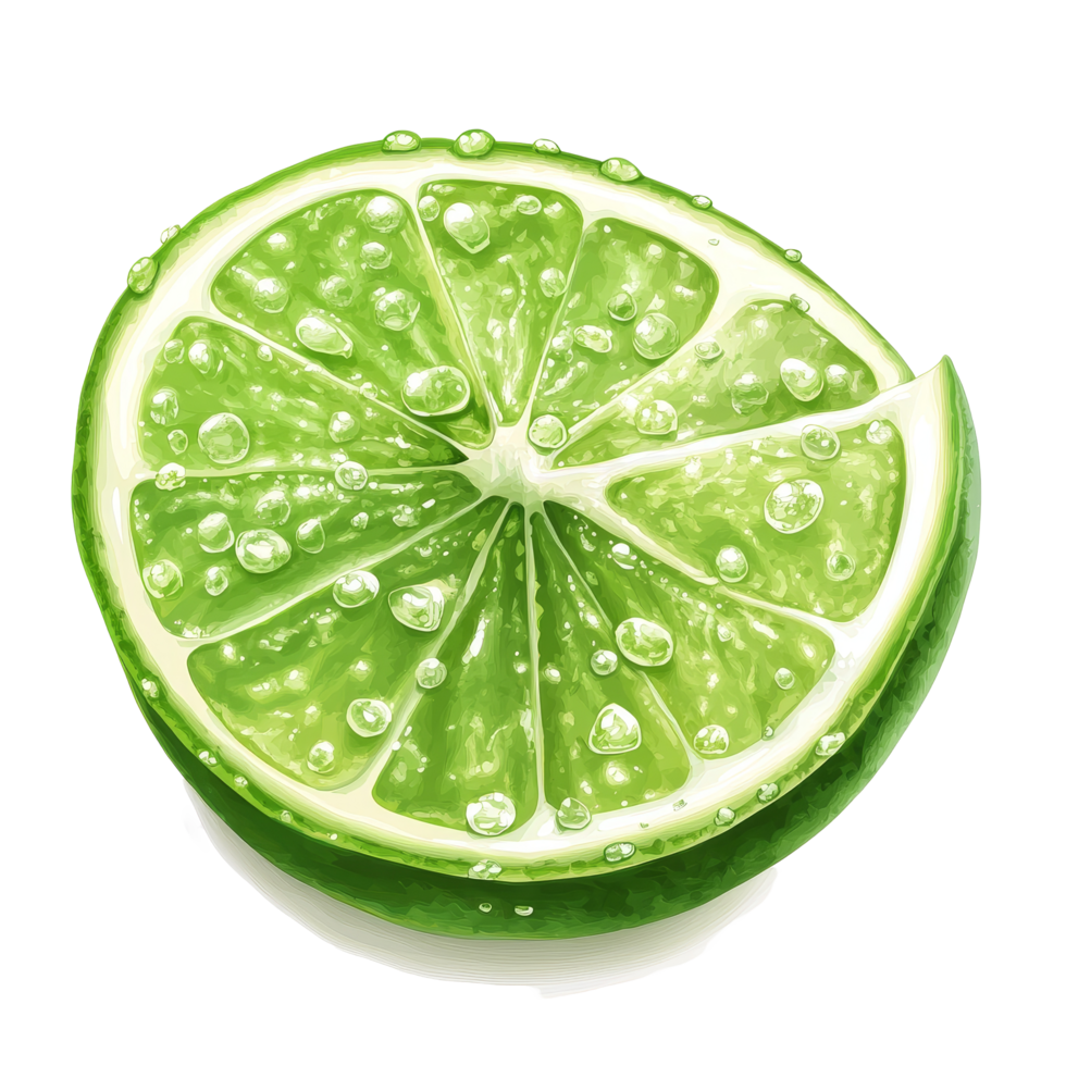 A vibrant slice of lime displaying fresh moisture on a pristine transparent background, Juicy slice of lime isolated on transparent background png