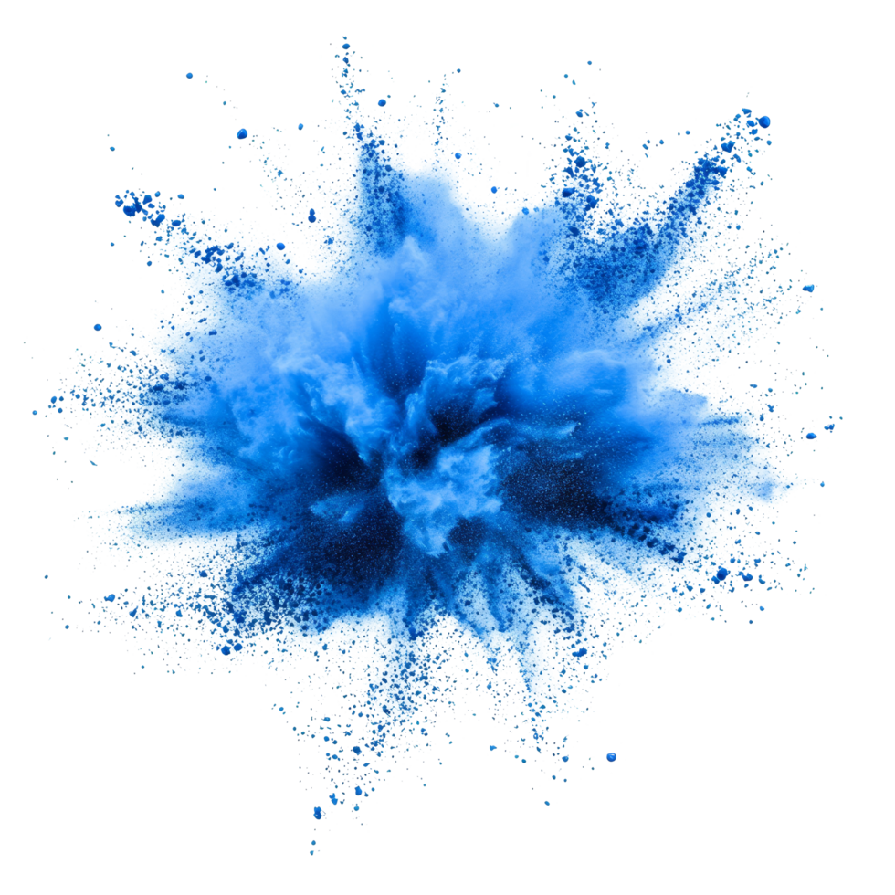 Vibrant blue Holi paint splash creating a colorful explosion in playful celebration, Blue Holi Paint Splash with Color Powder Explosion on transparent background png