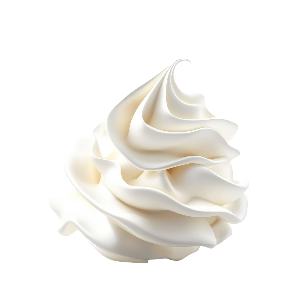Delicious whipped cream swirl perfectly formed and presented on a plain transparent background with a touch of elegance, Delicious Whipped Cream Swirl isolated on transparent background png