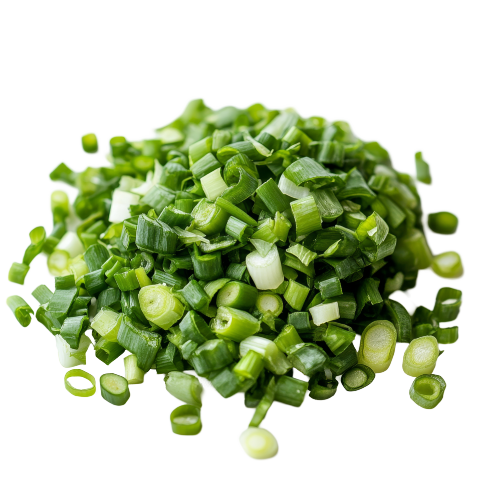 Chopped green onions arranged neatly on a transparent background showcasing fresh herbs ideal for culinary use, chopped green onions on transparent background png