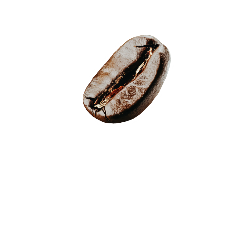 A coffee bean bursts, releasing fine powder against a light transparent background, showcasing the rich texture and aroma of fresh coffee, Coffee powder burst from coffee bean png