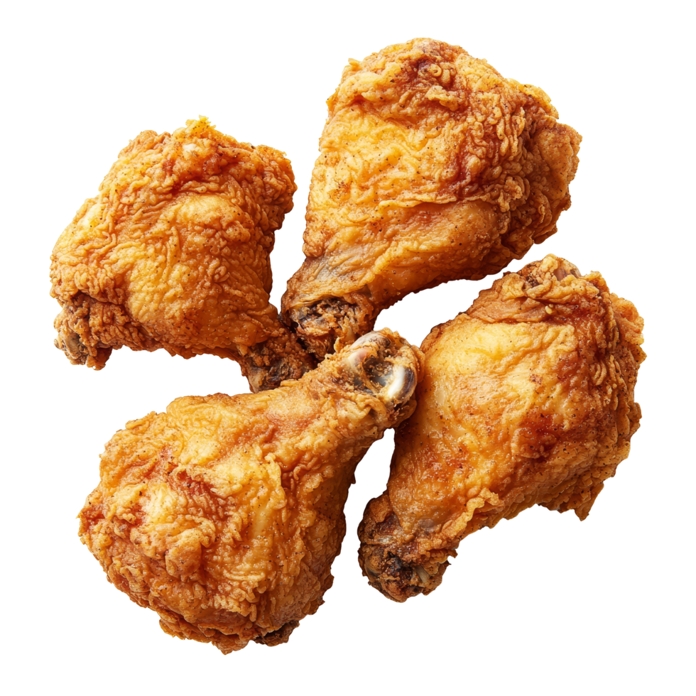 Delicious fried chicken pieces arranged on a clean transparent background ready to be served and enjoyed, Tasty fried chicken on a transparent background png