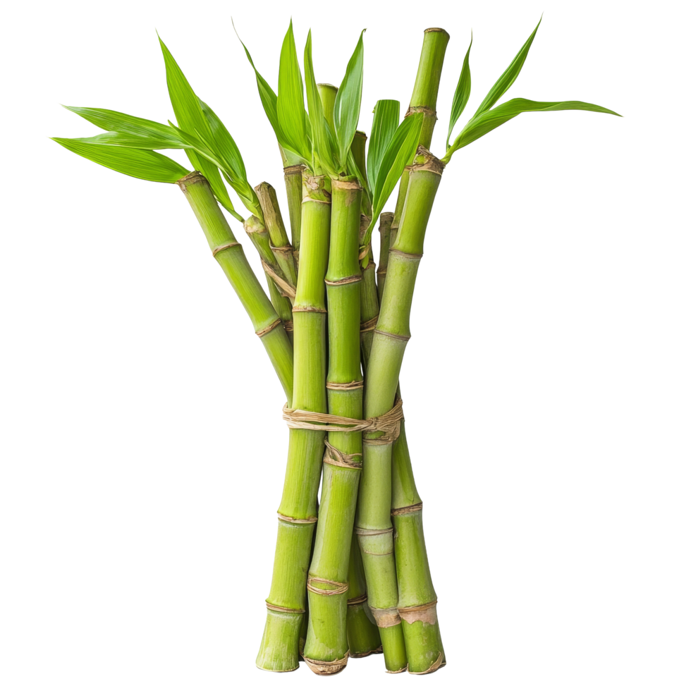 Fresh bamboo shoots arranged neatly with vibrant green leaves on a transparent background, Bamboo shoots on transparent background png