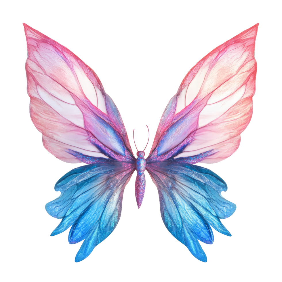 Delicate pink and blue fairy wings isolated on a transparent background, perfect for fantasy and character designs, Pink and Blue Fairy Wings , Isolated on transparent background png