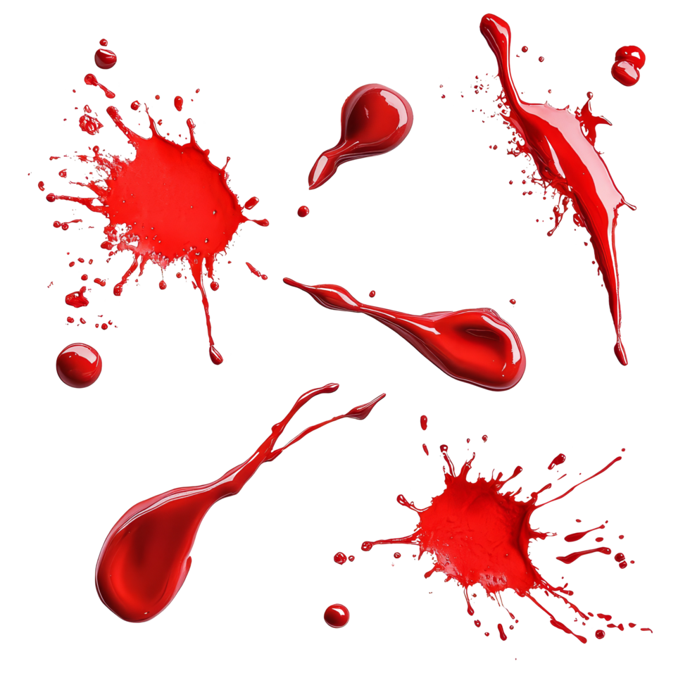 Dynamic collection of vibrant red paint splashes against a clean transparent background showcasing artistic expression, Red paint powder splashes on transparent background png