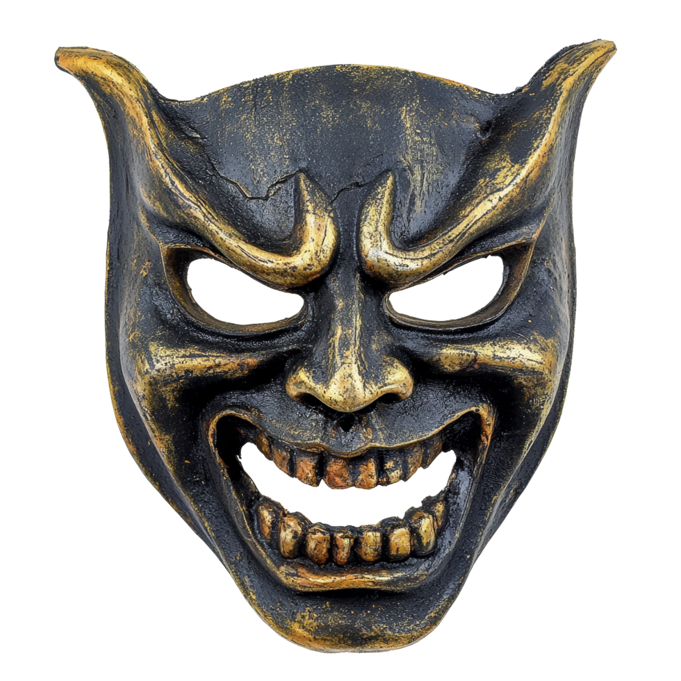Scary, devilthemed mask isolated against a pure transparent background for Halloween or costume events, scary mask isolated on transparent background png