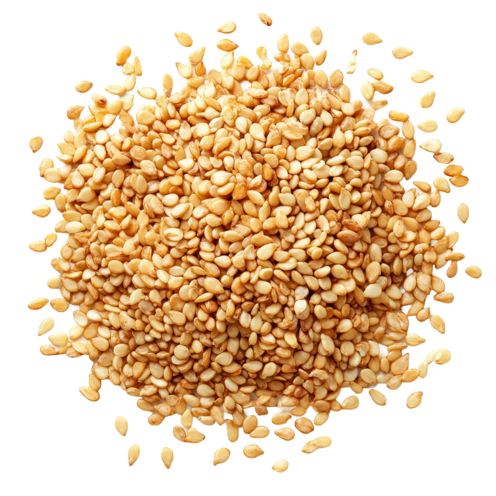 A closeup view of sesame seeds scattered on a transparent background highlighting their natural texture and color, Sesame seeds isolated on transparent background png
