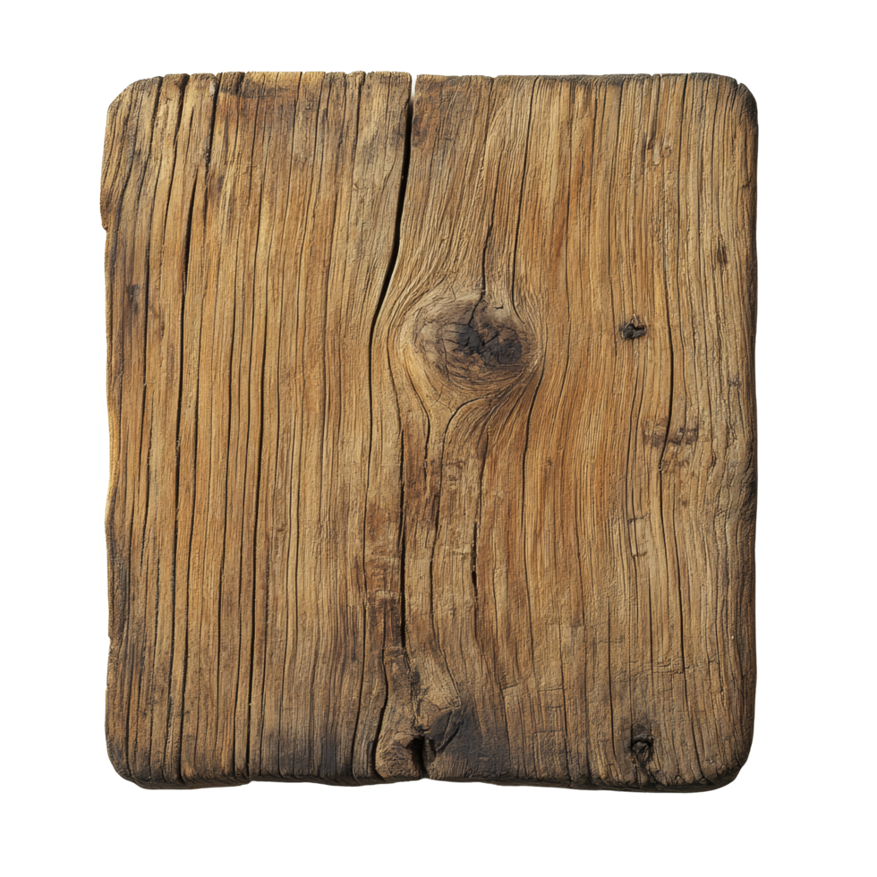 Old solid wooden board with natural grain texture isolated on a transparent background for design or craft use, old solid wooden board isolated on transparent background png